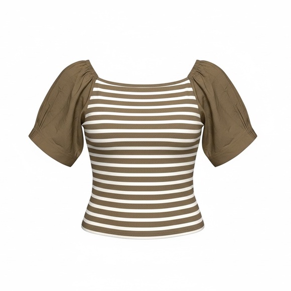 J. Crew Tops - NWT J.Crew Off-the-Shoulder Puff Short Sleeve Coquette Shirt Brown White Size 2X